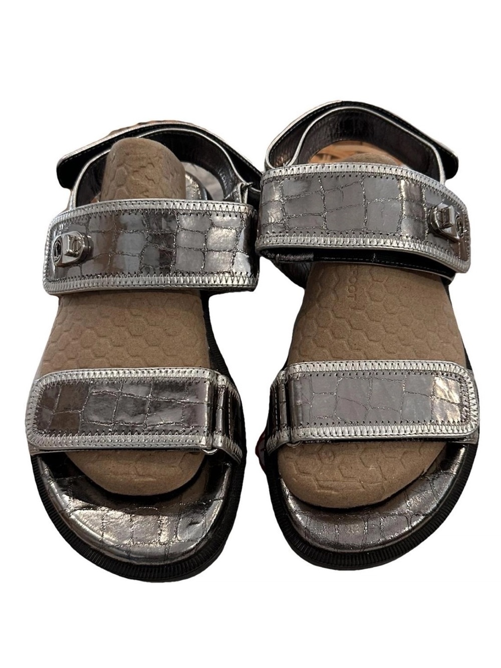 Christian Louboutin Metallic Silver Croc-Embossed Sandals